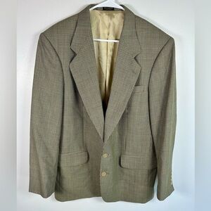 Oscar de la Renta Houndstooth Blazer Suit Coat in Tan and Blue Vintage size 44